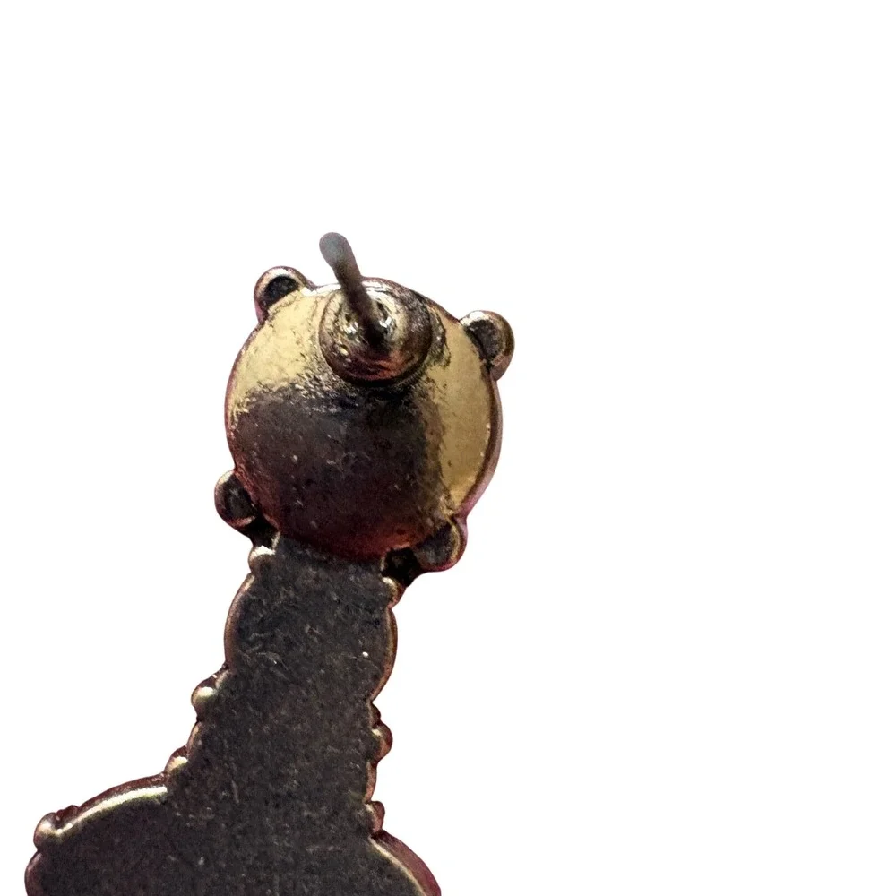 Vintage Style Red Crystal Drop Earrings Antiqued Gold Tone Post‎ Back Statement